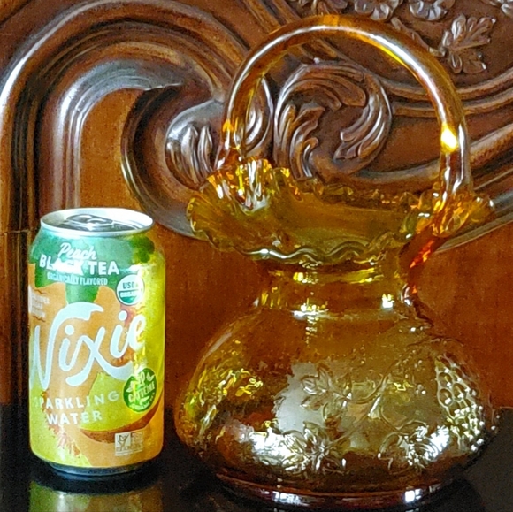 Vntg Kanawha 9" Golden Warm Amber 🍇 Crimped Basket - Picture 12 of 13